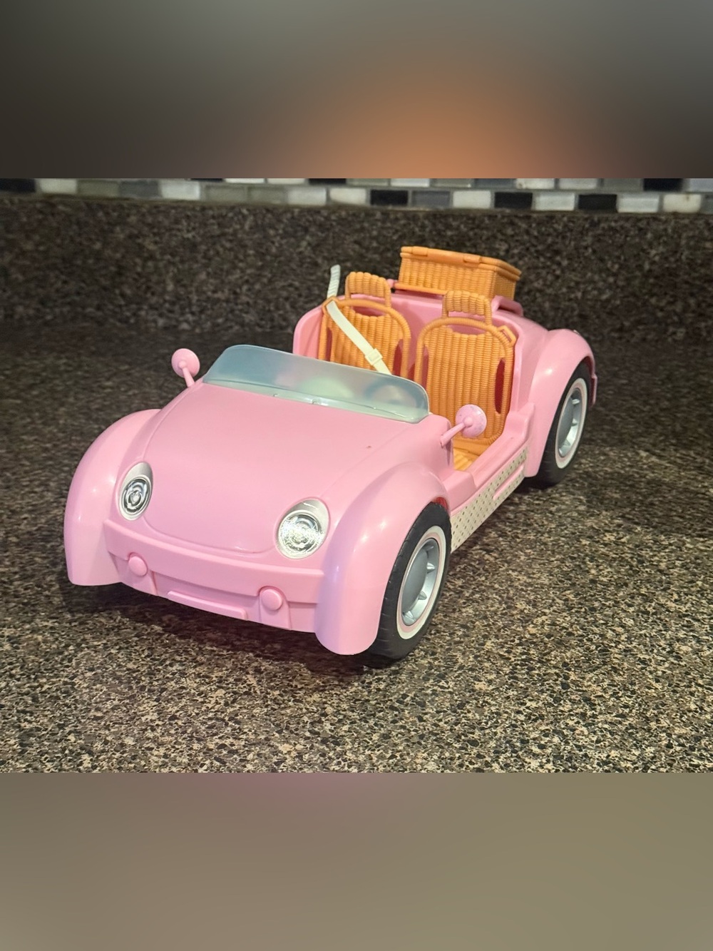 Barbie Beach Glam Cruiser, Pink Barbie Convertible Car w/Basket 2006 Mattel